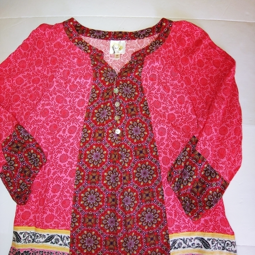 Fig and Flower Rayon Tunic Blouse M